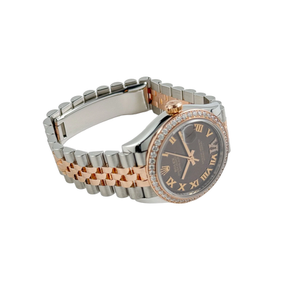 Lady-Datejust 31mm 278381RBR Stainless Steel Rose Gold Brown Roman Numerals Diamond Dial Diamond Bezel Jubilee