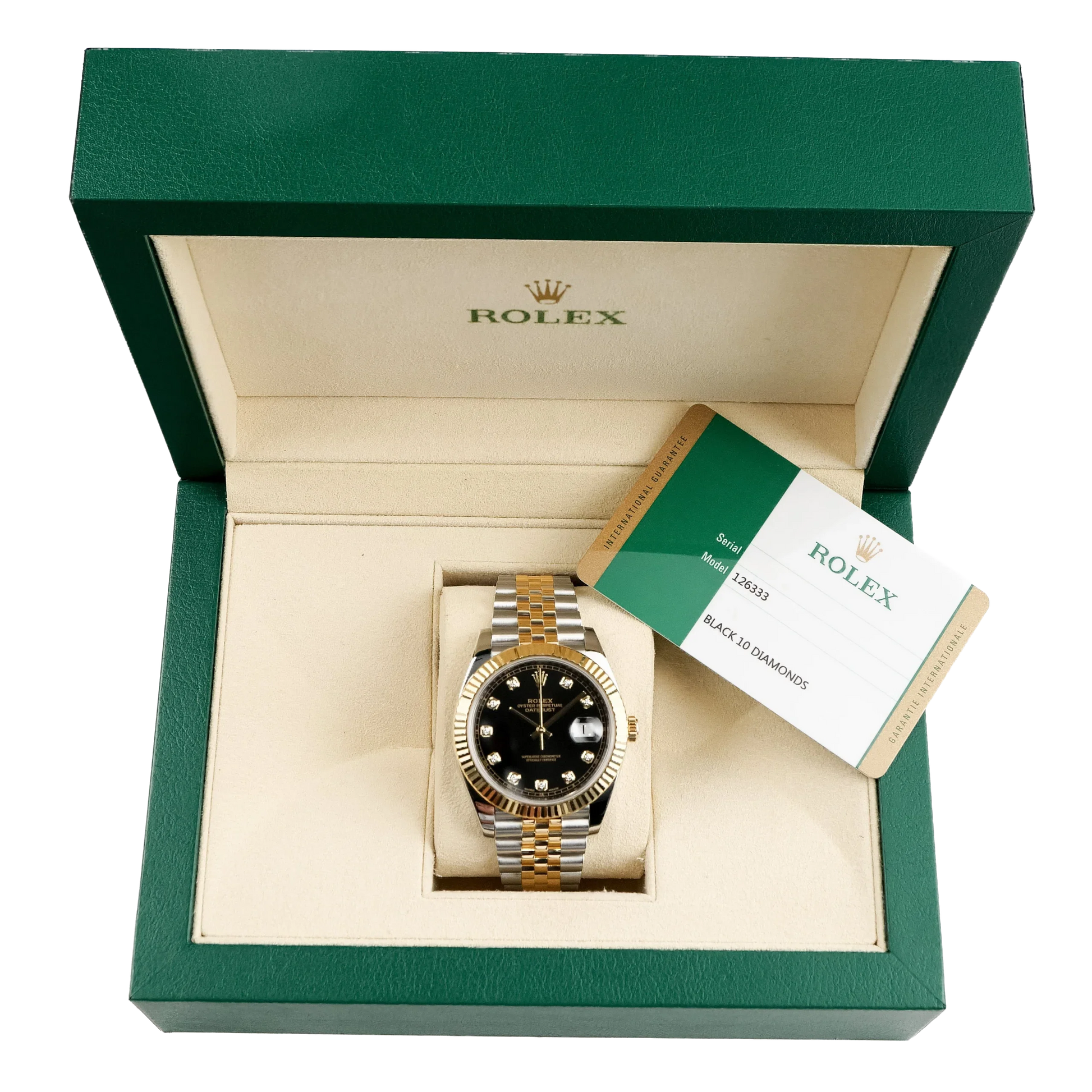 Datejust 41mm Stainless Steel Yellow Gold Black Diamond Dial Jubilee 126333-006
