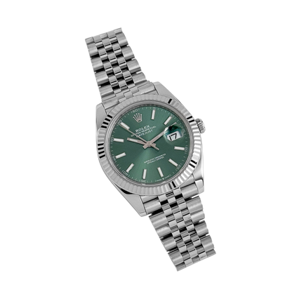 Datejust 41mm Steel White Gold Mint Green Dial Mens Watch 126334-0028