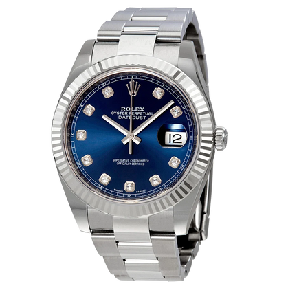 Datejust 41mm Oystersteel and white gold, blue and diamond-set dial 126334-0015