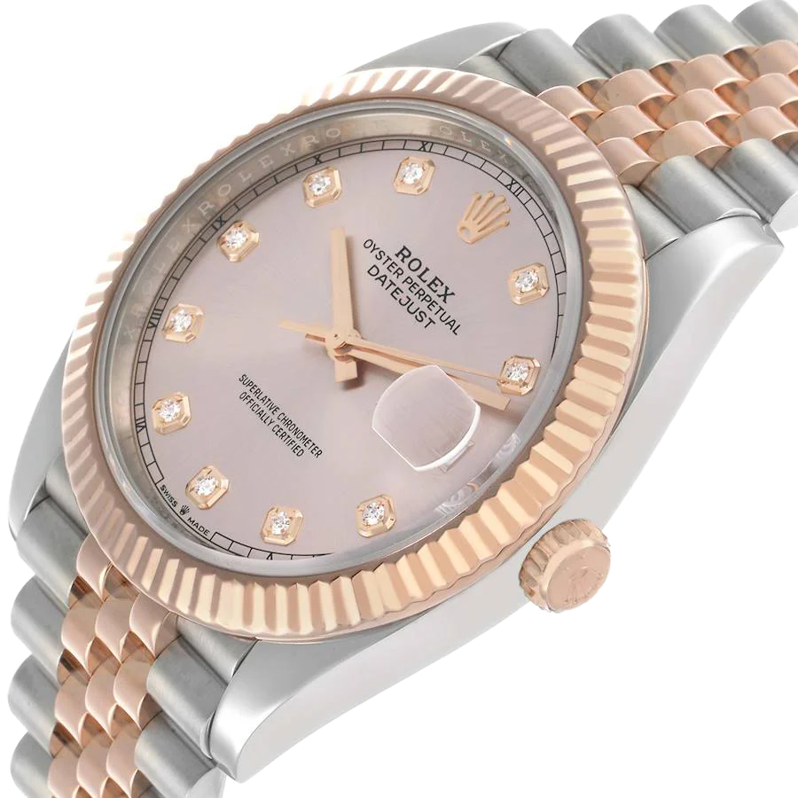 Datejust 41 Steel Everose Gold Sundust Diamond Dial Mens Watch 126331