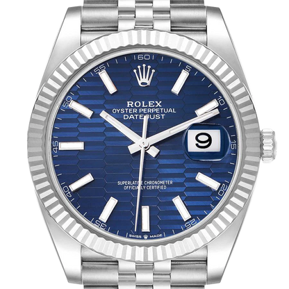 Datejust 41mm Steel White Gold Fluted Motif Dial Mens Watch 126334