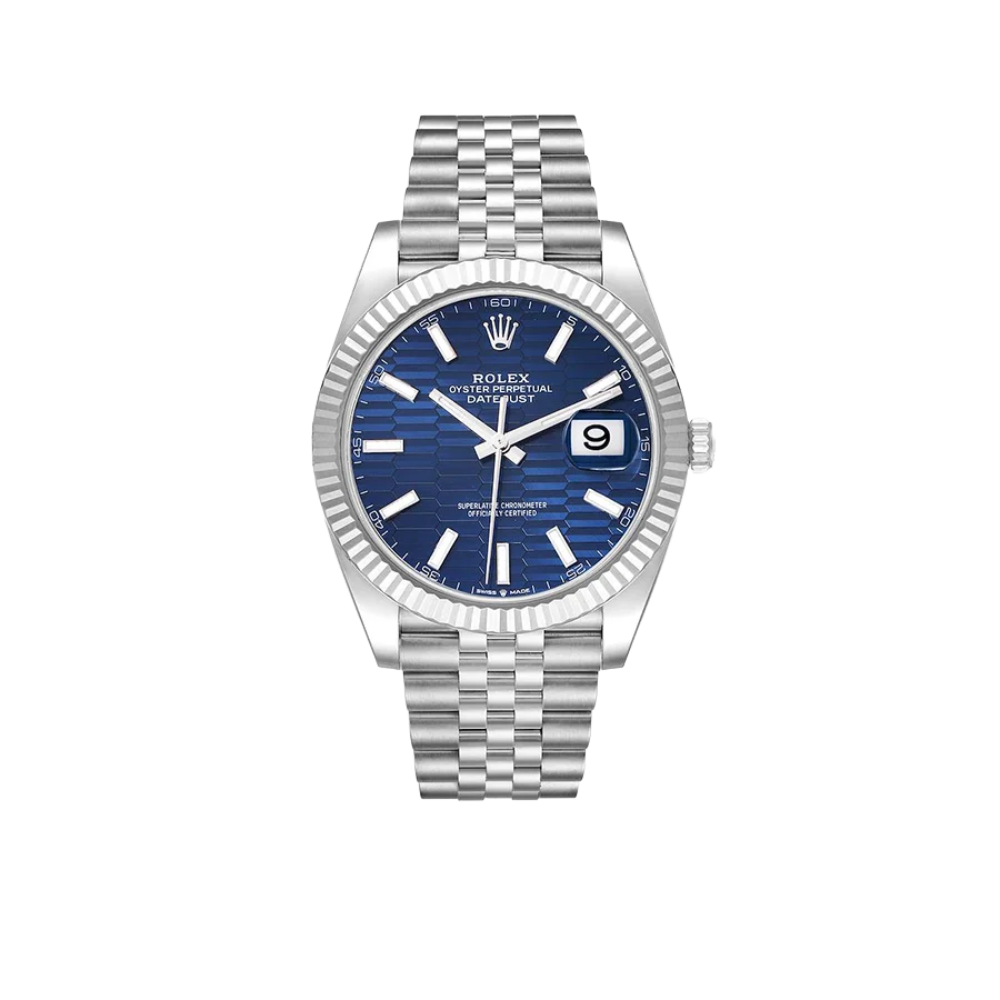 Datejust 41mm Steel White Gold Fluted Motif Dial Mens Watch 126334