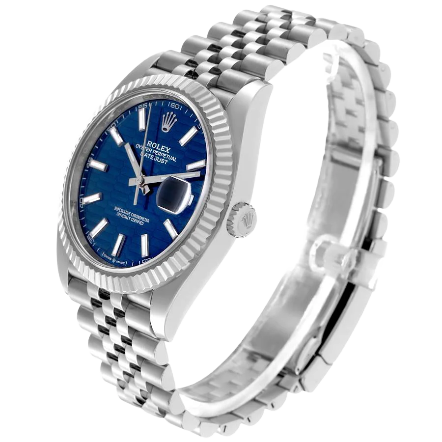 Datejust 41mm Steel White Gold Fluted Motif Dial Mens Watch 126334