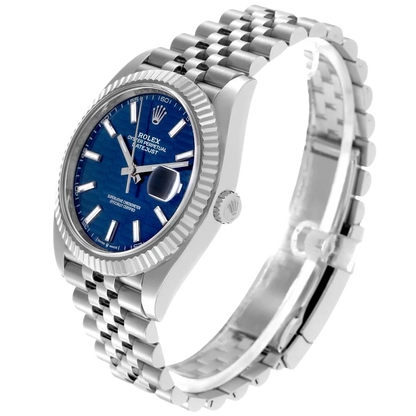 Datejust 41mm Steel White Gold Fluted Motif Dial Mens Watch 126334