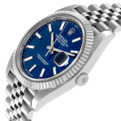 Datejust 41mm Steel White Gold Fluted Motif Dial Mens Watch 126334