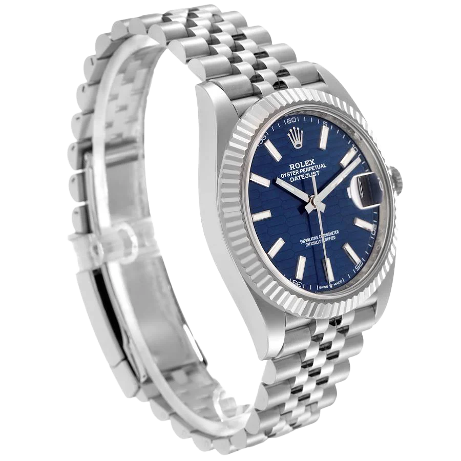 Datejust 41mm Steel White Gold Fluted Motif Dial Mens Watch 126334