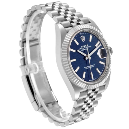 Datejust 41mm Steel White Gold Fluted Motif Dial Mens Watch 126334