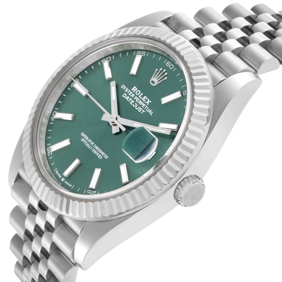 Datejust 41mm Steel White Gold Mint Green Dial Mens Watch 126334