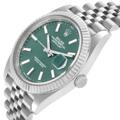 Datejust 41mm Steel White Gold Mint Green Dial Mens Watch 126334