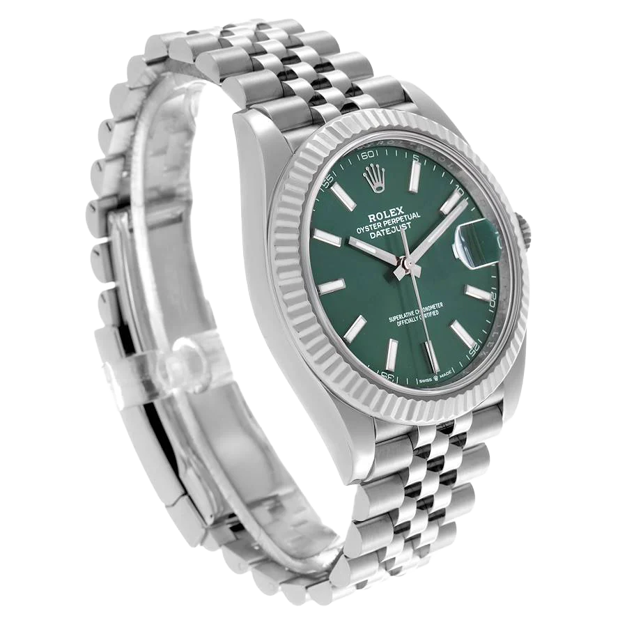 Datejust 41mm Steel White Gold Mint Green Dial Mens Watch 126334