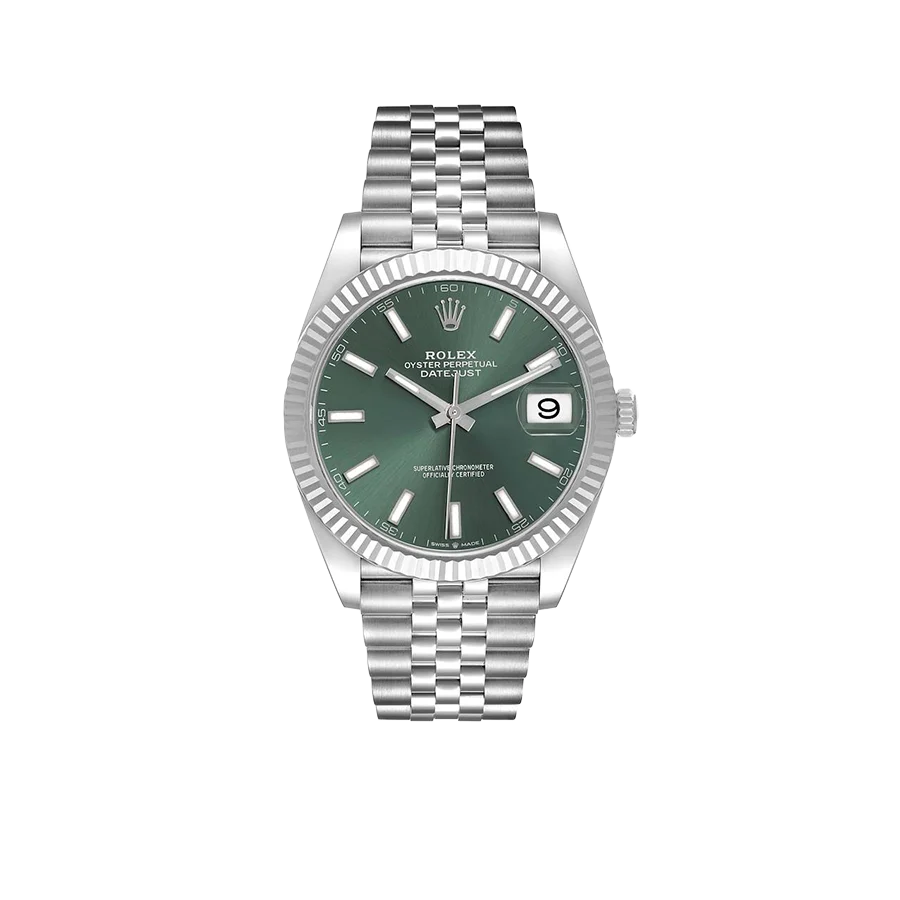 Datejust 41mm Steel White Gold Mint Green Dial Mens Watch 126334