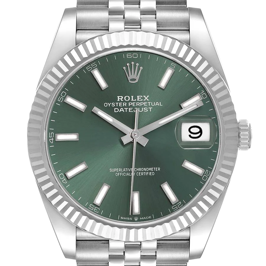 Datejust 41mm Steel White Gold Mint Green Dial Mens Watch 126334