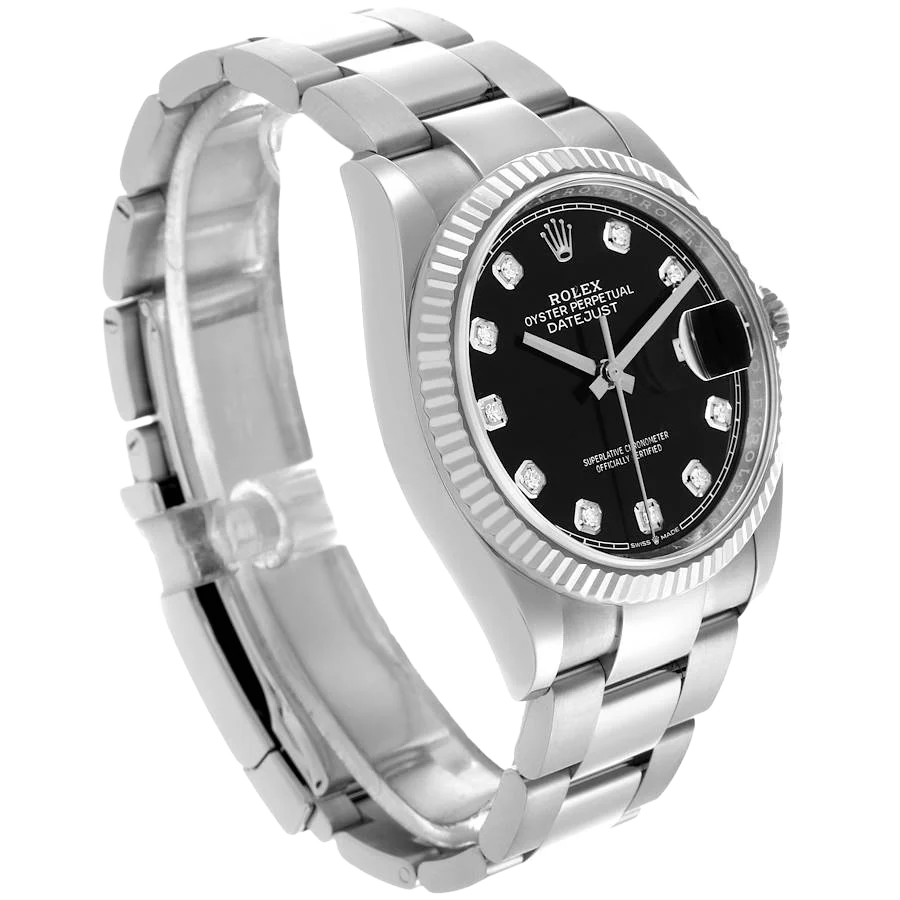 Datejust 36mm Steel White Gold Black Diamond Dial Mens Watch 126234