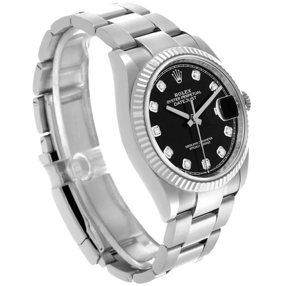 Datejust 36mm Steel White Gold Black Diamond Dial Mens Watch 126234