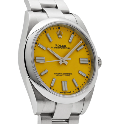 Oyster Perpetual 41mm Stainless Steel Yellow Dial Men Watch 124300-0004