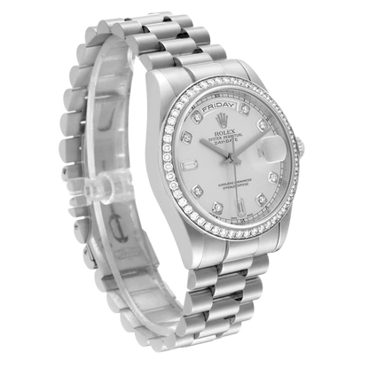 President Day-Date 36mm Platinum Diamond Mens Watch 118346