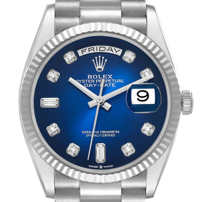 President Day-Date 36mm White Gold Ombre Diamond Dial Mens Watch 128239