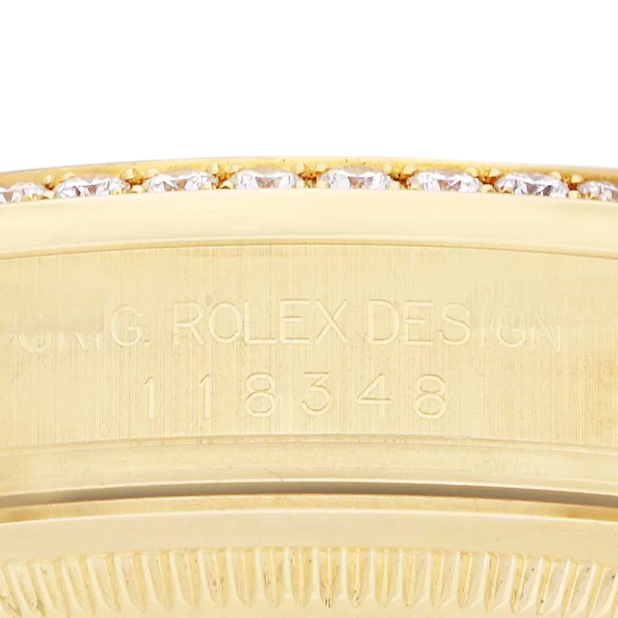 President Day-Date 36mm Yellow Gold Diamond Bezel Mens Watch 118348