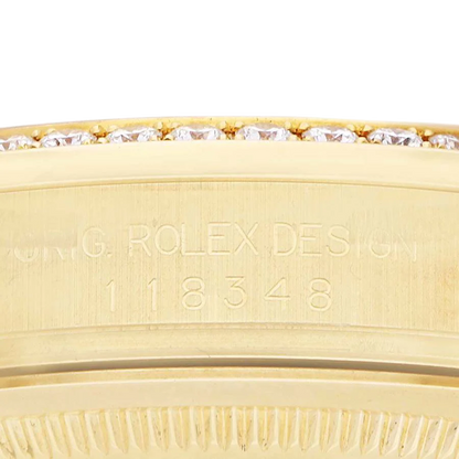 President Day-Date 36mm Yellow Gold Diamond Bezel Mens Watch 118348