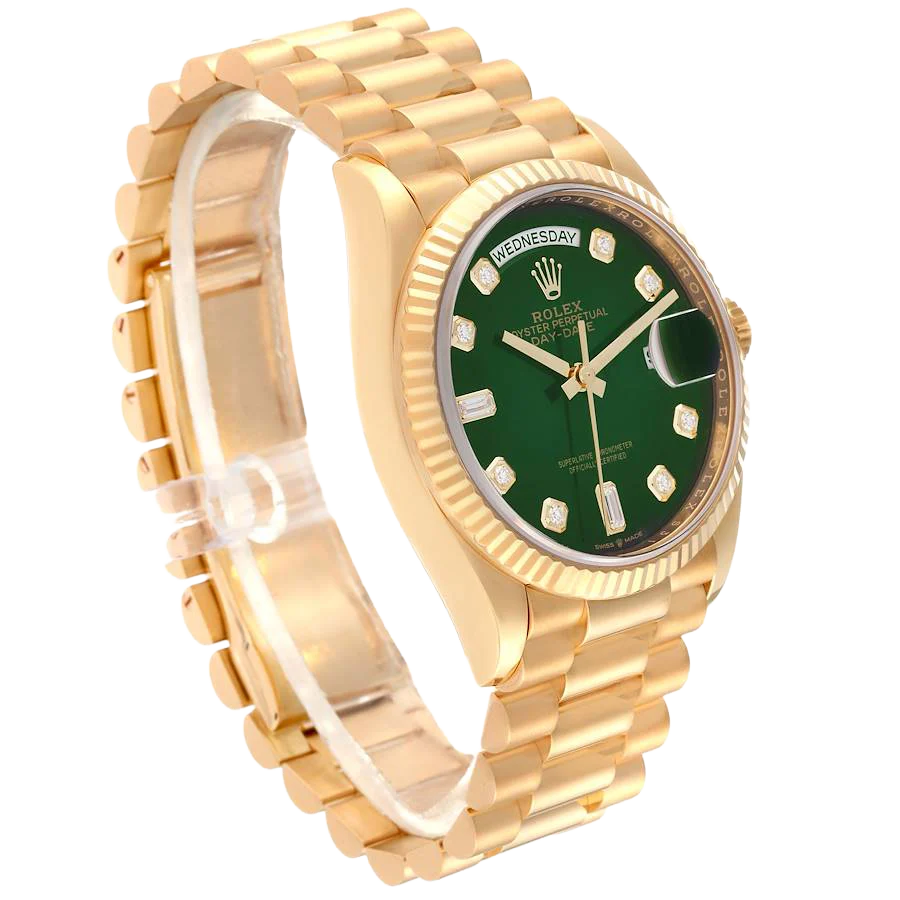 President Day-Date 36mm Yellow Gold Green Diamond Dial Mens Watch 128238