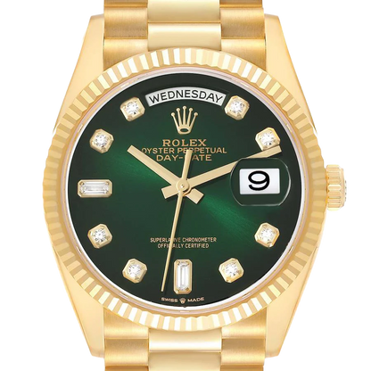 President Day-Date 36mm Yellow Gold Green Diamond Dial Mens Watch 128238