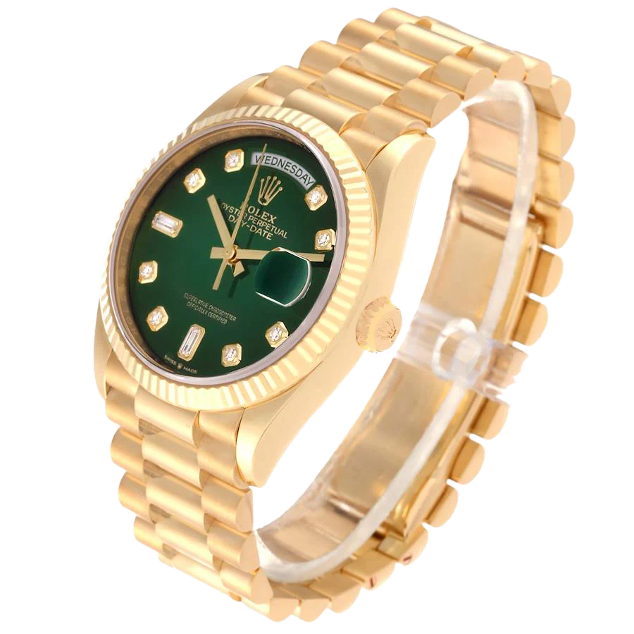 President Day-Date 36mm Yellow Gold Green Diamond Dial Mens Watch 128238