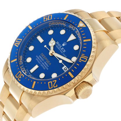 Seadweller Deepsea 44mm Yellow Gold Blue Dial Mens Watch 136668