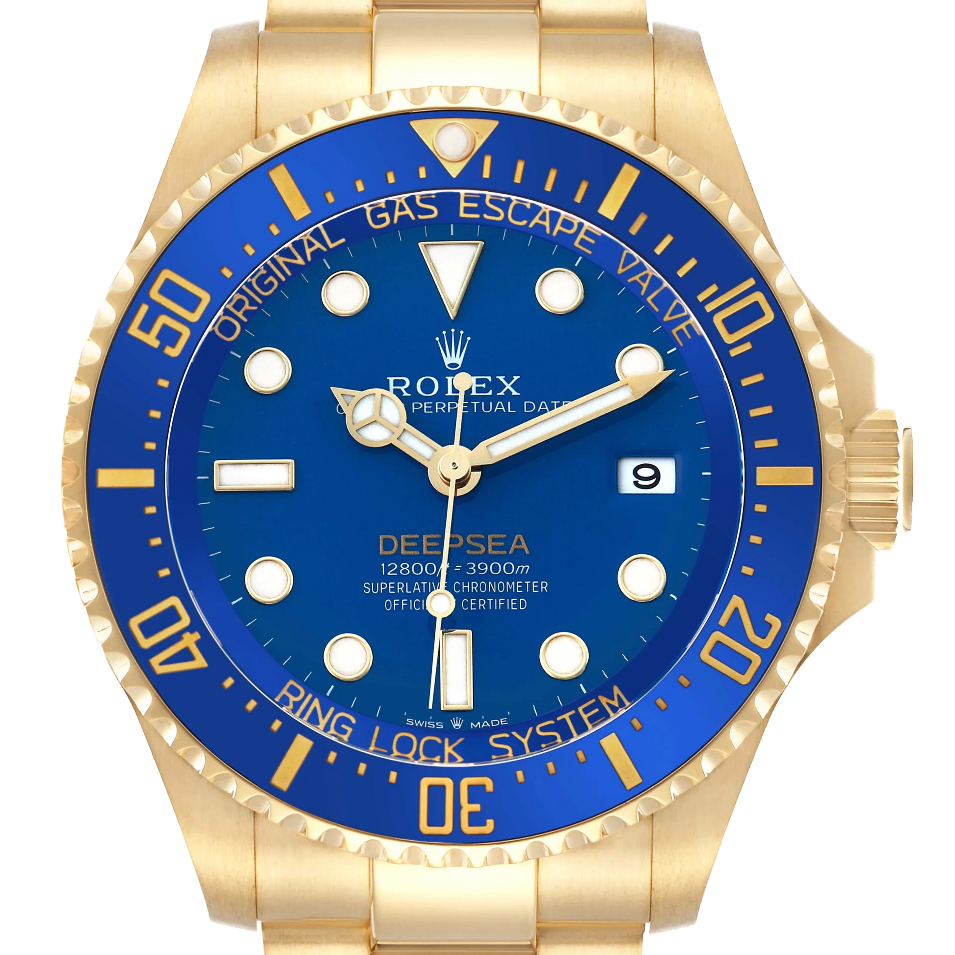 Seadweller Deepsea 44mm Yellow Gold Blue Dial Mens Watch 136668