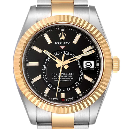 Sky Dweller 42mm Yellow Gold Steel Black Dial Mens Watch 326933