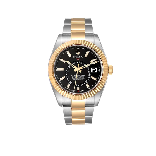 Sky Dweller 42mm Yellow Gold Steel Black Dial Mens Watch 326933