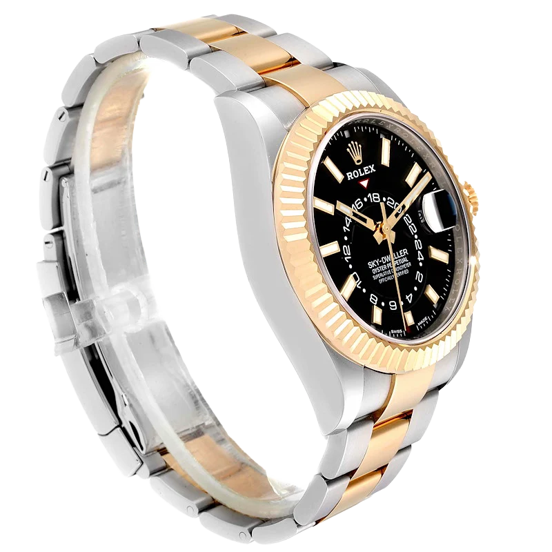 Sky Dweller 42mm Yellow Gold Steel Black Dial Mens Watch 326933
