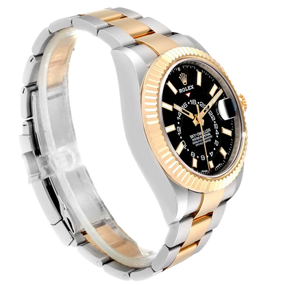 Sky Dweller 42mm Yellow Gold Steel Black Dial Mens Watch 326933