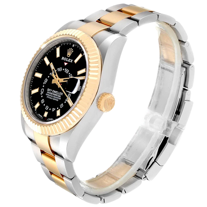 Sky Dweller 42mm Yellow Gold Steel Black Dial Mens Watch 326933