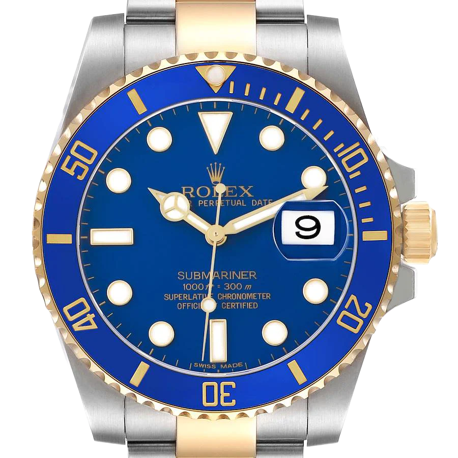 Submariner 40mm Steel Yellow Gold Blue Dial Bezel Mens Watch 116613