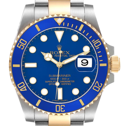 Submariner 40mm Steel Yellow Gold Blue Dial Bezel Mens Watch 116613