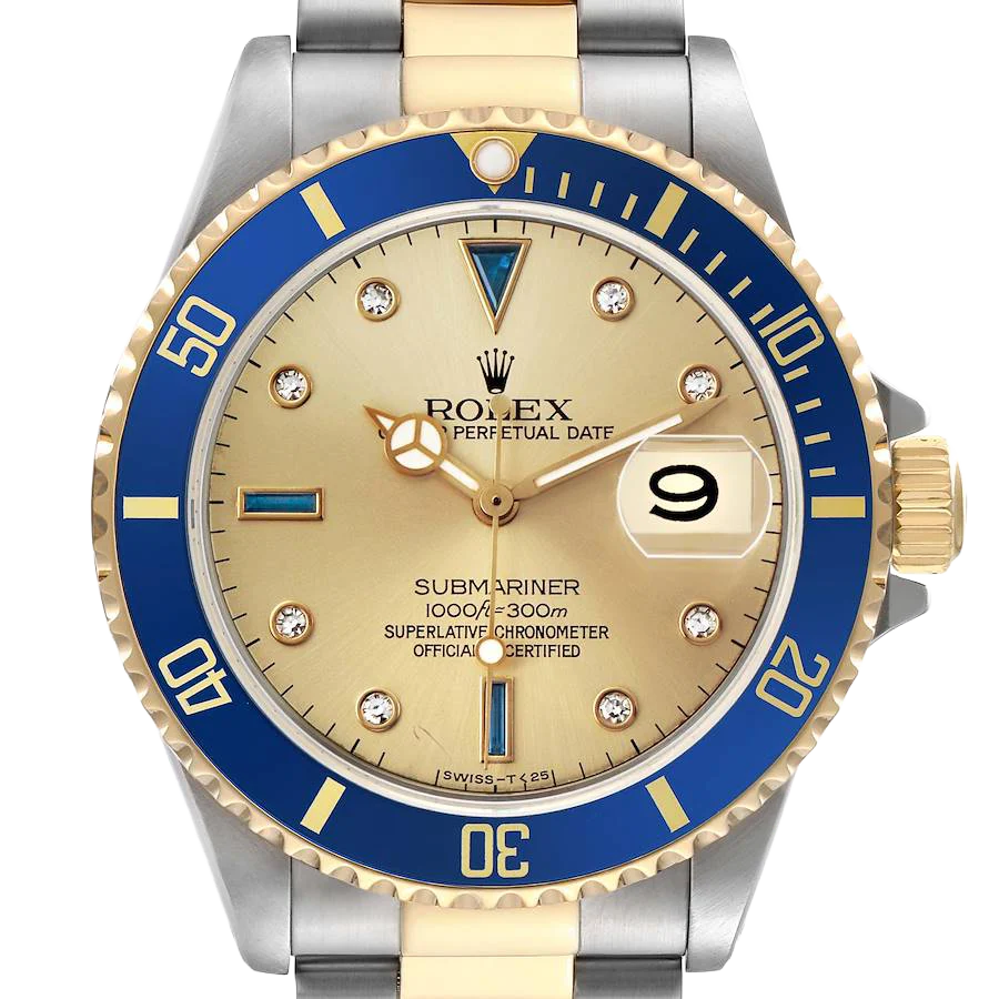 Submariner Steel Yellow Gold 40mm Diamond Serti Mens Watch 16613