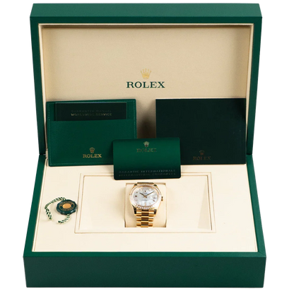 Day-Date 40 228398TBR Yellow Gold Mother of Pearl Diamond Baguette Dial and Bezel