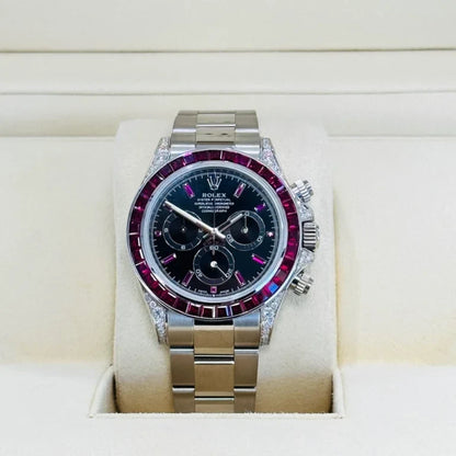Daytona 126599TRU White Gold Diamond Black Dial Ruby Bezel