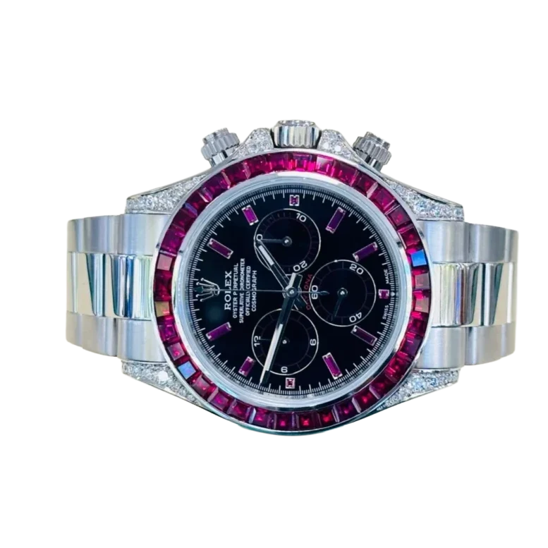 Daytona 126599TRU White Gold Diamond Black Dial Ruby Bezel