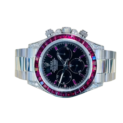 Daytona 126599TRU White Gold Diamond Black Dial Ruby Bezel