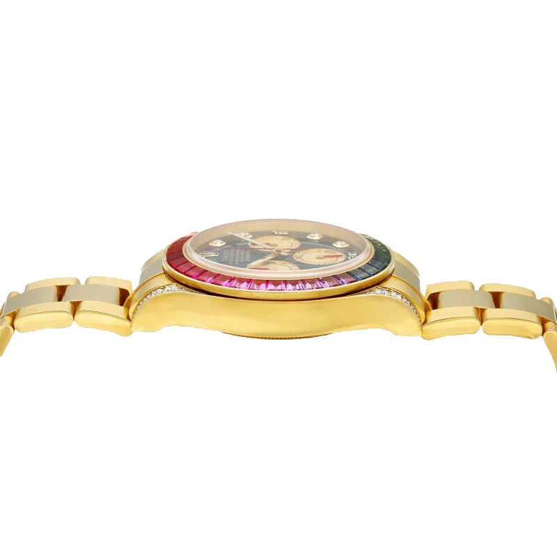 Daytona 116598RBOW Rainbow Yellow Gold Black Diamond Dial Sapphire Bezel