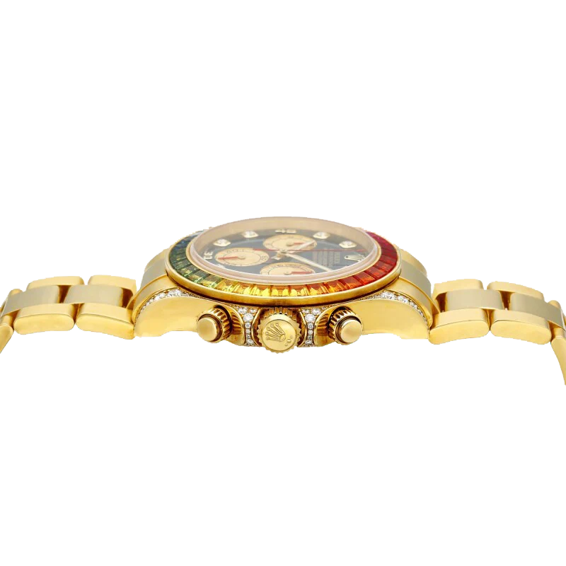 Daytona 116598RBOW Rainbow Yellow Gold Black Diamond Dial Sapphire Bezel
