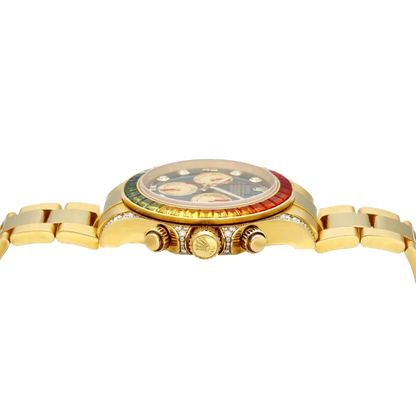 Daytona 116598RBOW Rainbow Yellow Gold Black Diamond Dial Sapphire Bezel