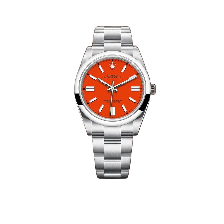 Oyster Perpetual 41mm Stainless Steel Coral Red Dial 124300 - 0007