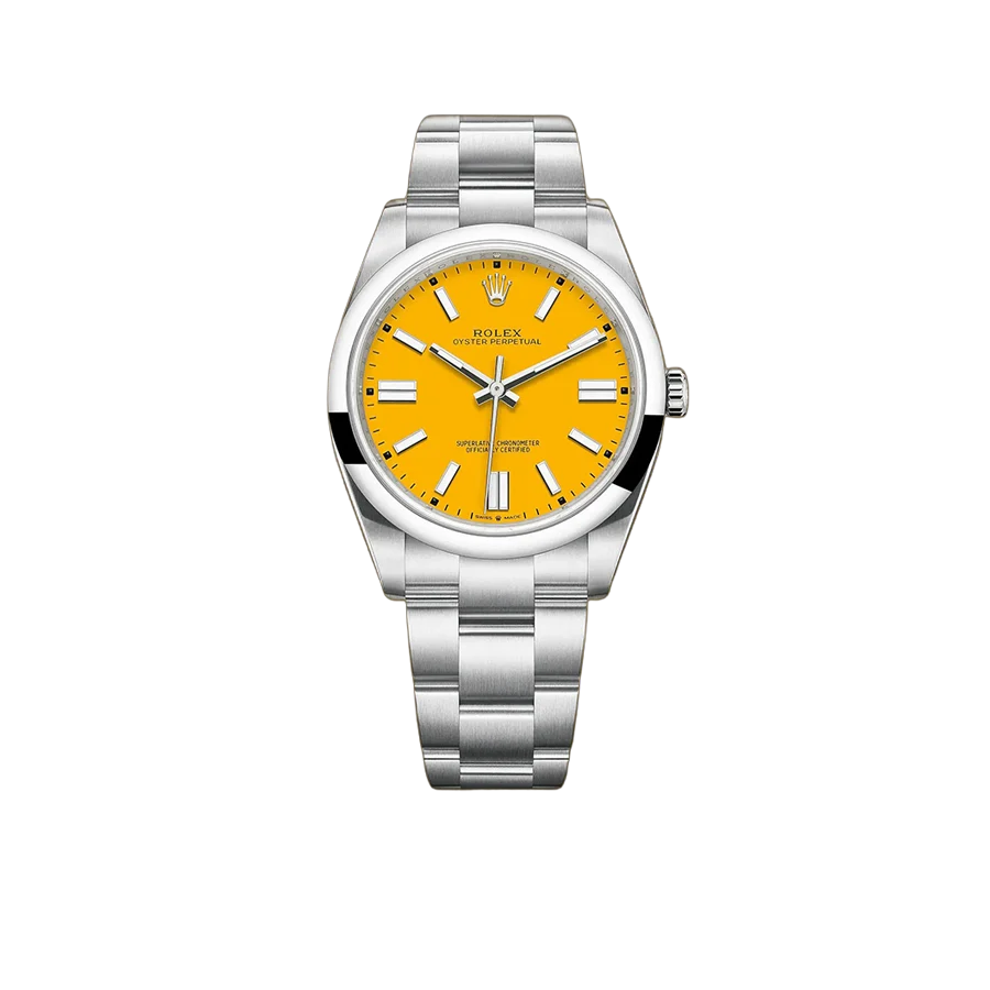 Oyster Perpetual 41mm Stainless Steel Yellow Dial Men Watch 124300-0004
